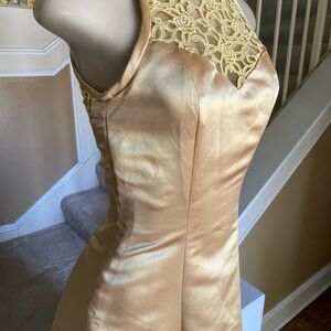 Xmas Dress Quinceañera, Prom Formal Yellow Gold Satin Gown Sz 4 Mary’s Bridal